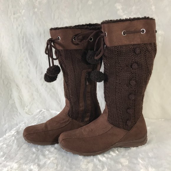 CA collection by Carrini Sweater suede winter tall boots 1/4 zipper side pom pom - Picture 3 of 9